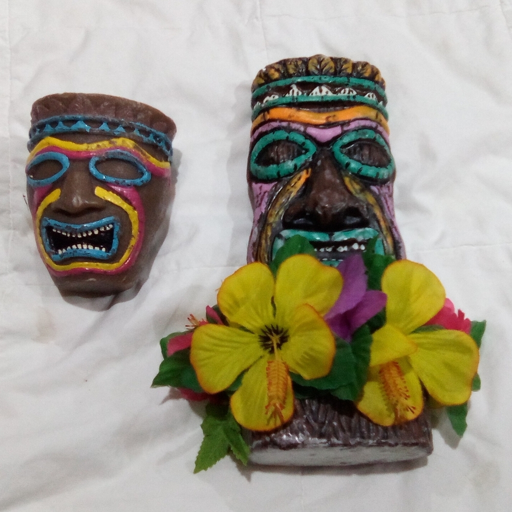 Colorful Tribal Mask Set with Flowers Candles Tikki